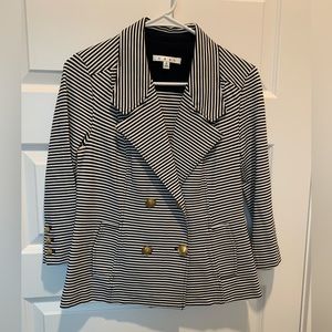 CAbi navy stripe 3/4 sleeve jacket, size S